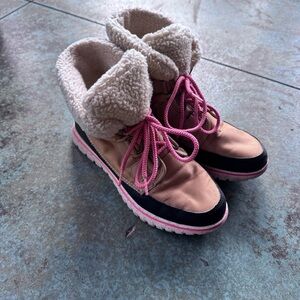 Sorel Pink and Tan Snow Boots with Fleece Lining